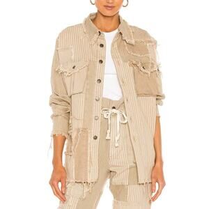 SER O YA Kara Beige Stripe Patchwork Oversized Shirt Size XS